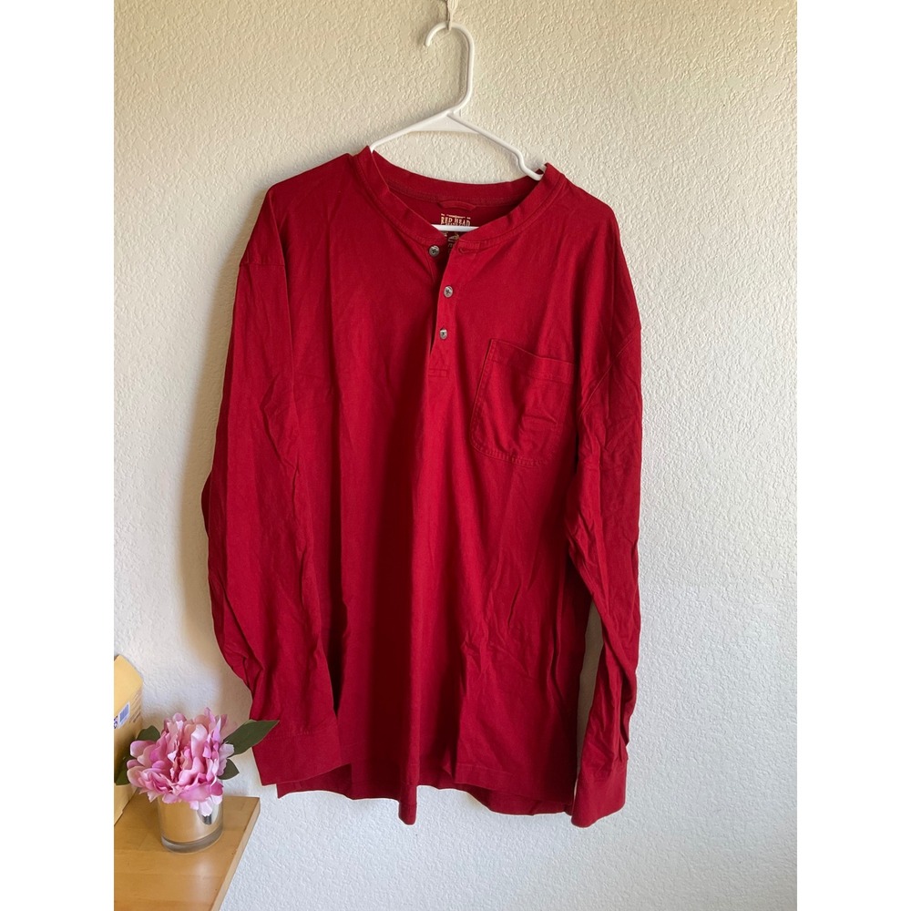 Red Head Brand Co Mens XL Red Long Sleeve Henley Pocket T-Shirt Cotton 1856